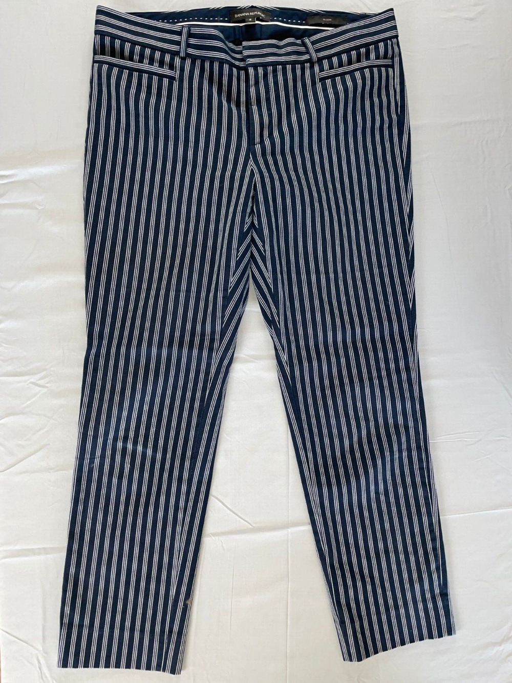 Banana Republic Sloan Fit Bi-Stretch Ankle Chino Pants. Blue Stripe, Women's 8.